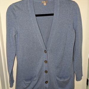 J. Jill Blue Cardigan Sweater with Long Sleeves and V-neck and Buttons